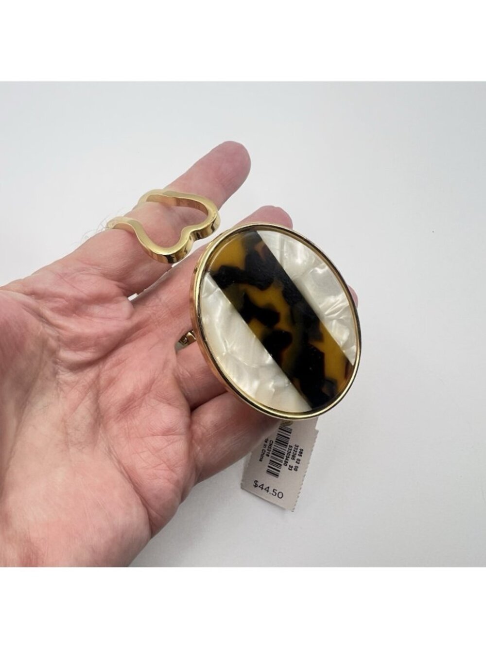 NWT Talbots Clamper Bracelet Tortoise Shell Mother Of Pearl Disc Hinge Gold Tone - Picture 7 of 8